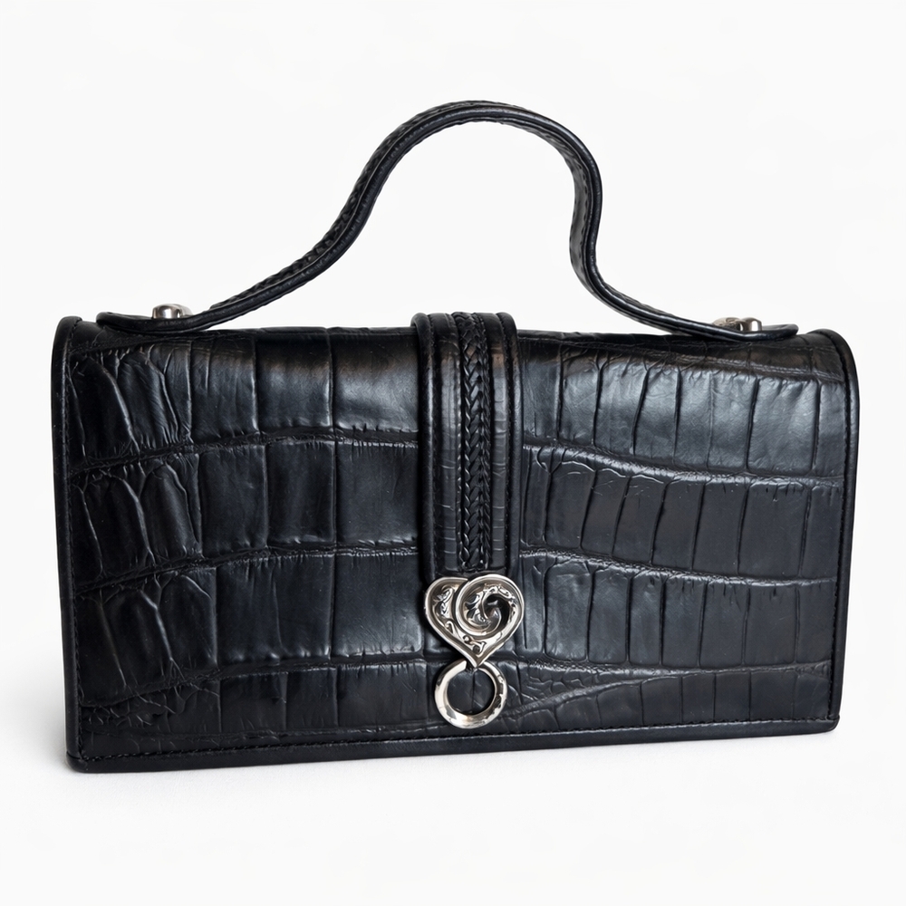 Brighton Vintage Purse Black Leather Embossed Croc Pattern 8x5"